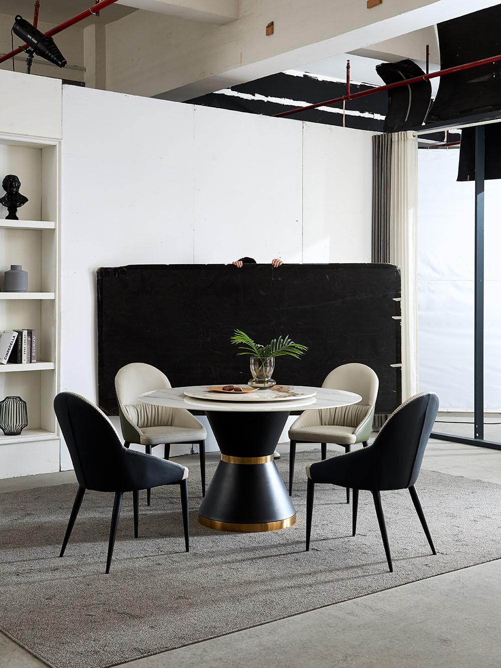 Modern Furniture Round Dining Table with Marble Rock Beam