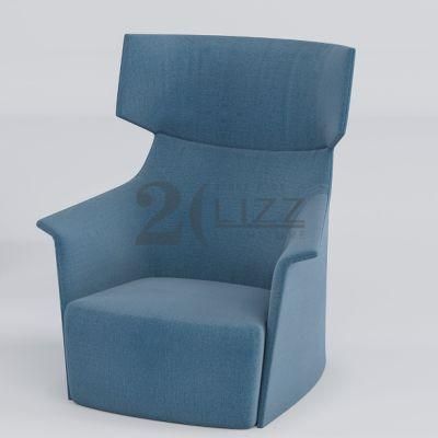 Unique Nordic Style Decor Hotel Home Furniture Modern Living Room Blue Fabric Chair with High Headrest