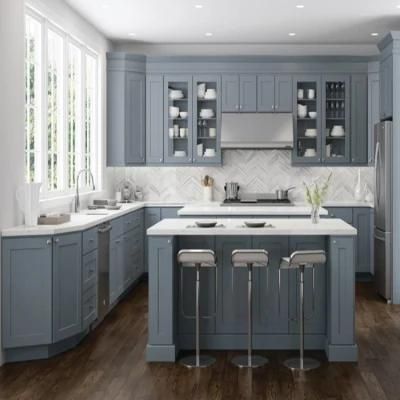 Ready Made Modern Luxury Wood Cabinet American Classic Style Blue Shaker Modular Kitchen Cabinets Designs with Sink