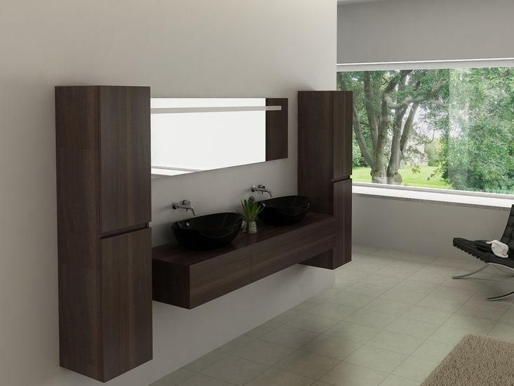 Modern Style Melamine Double Sink Bathroom Vanity with Mirror Cabinet