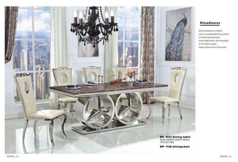 Chrome Titanium Stainless Steel Marble Dining Table