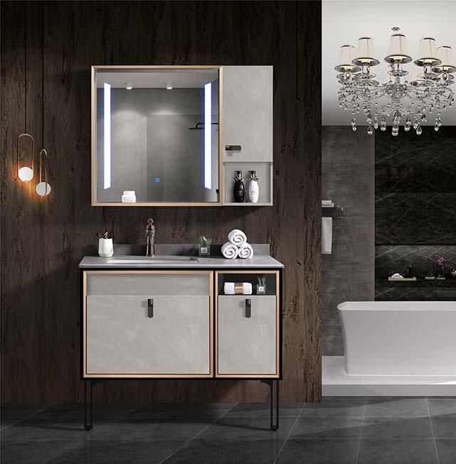 Modern Simple Wall Mounted Marble Countertop Bathroom Cabinet with LED Mirror