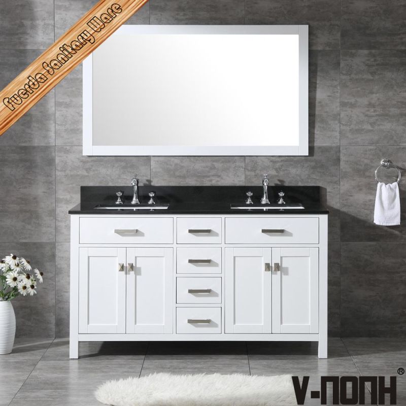 Contemporary Solid Wood Double Sinks Bathroom Vanity Furniture