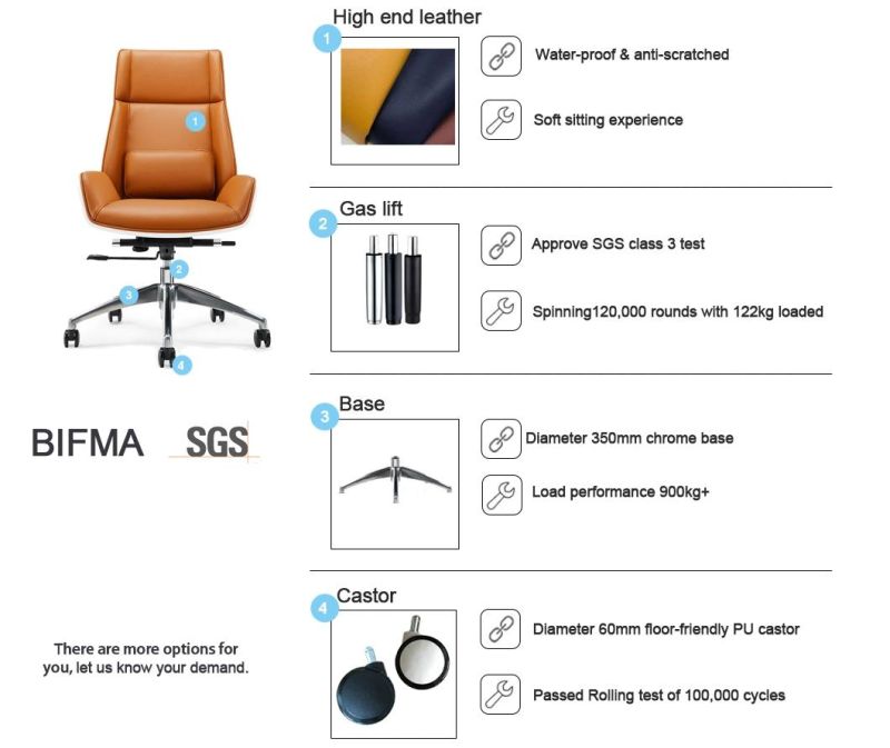 60mm Back PU Silent Castor Modern Office Chairs Massage Furniture with Cheap Price