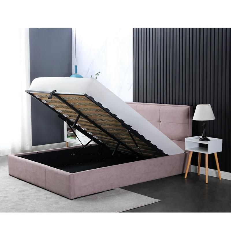 Luxury Bedroom Fabric King Size Storage Platform Designer Queen Double Bed