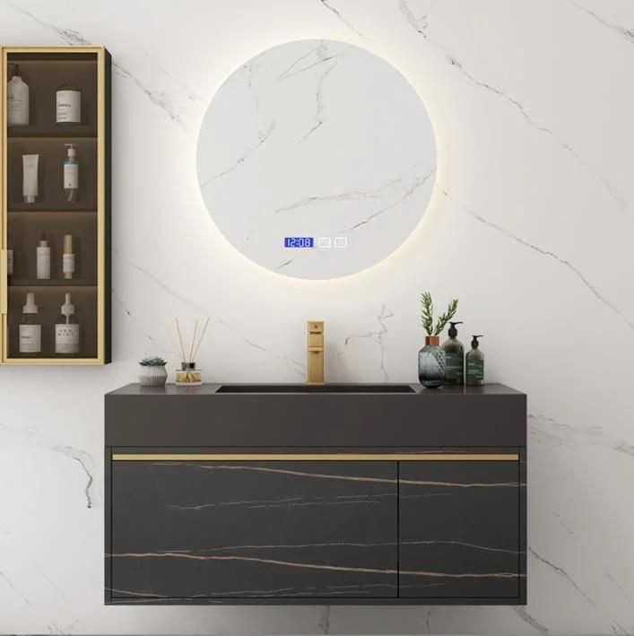 New Design China Factory Wholesale Nordic Bathroom Vanity with Round LED Intellegent Mirror