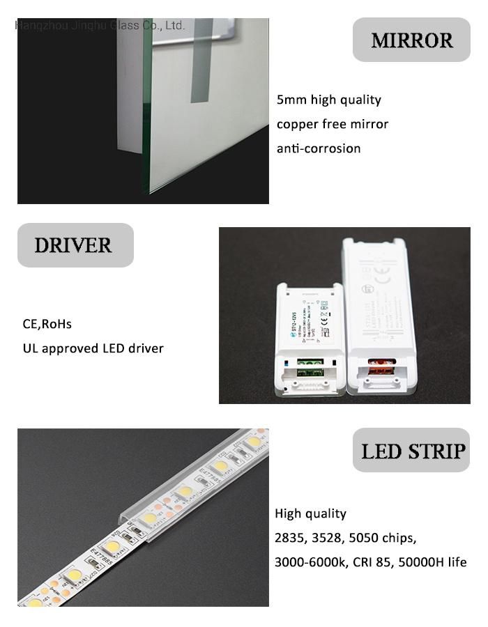 Ce/UL Certificated Wall Mounted Hotel Bathroom LED Backlit Lighted Mirror with Defogger