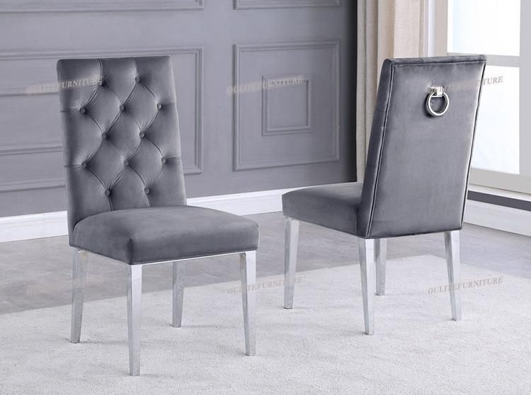 Beige Velvet Stainless Steel Dining Chair for Home Dining Room