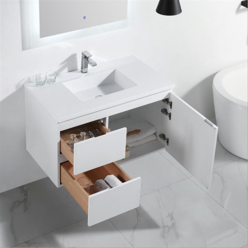 Modern Style White PVC Bathroom Vanity with Single Sink & Simple Hingers Bathromm Cabinet