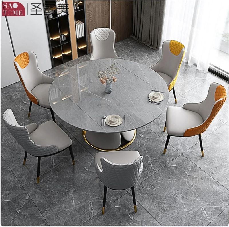 Modern Style Southeast Asia Design Extendable Dining Table PU Leather Metal Slate Dining Table