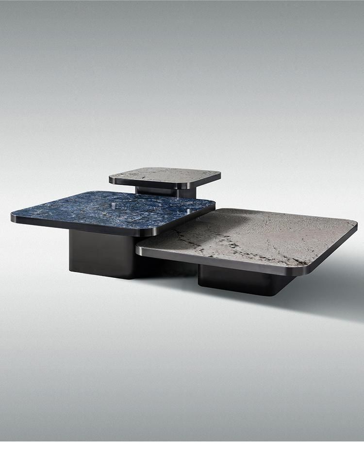 Home Furniture Titanium Rectangle Grey Marble Rock Plate Coffee Table