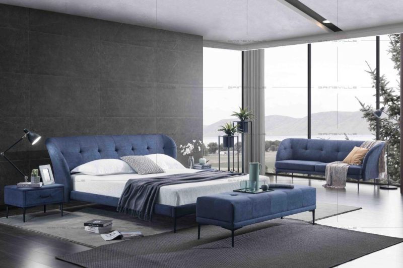 Customized Modern Bedroom Furniture Sets Blue Double Bed Gc1818