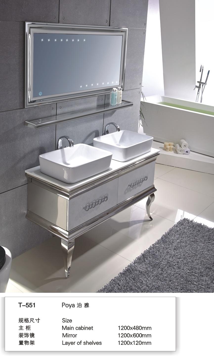 Mirrored Marble Countertop Stainless Steel Modern Toilet Storage Bathroom Furniture