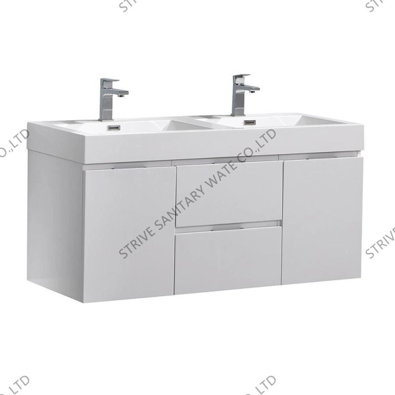 48" Wall Mounted Hot Selling Modern Double Sink Bathroom Vanity with Marble Countertop