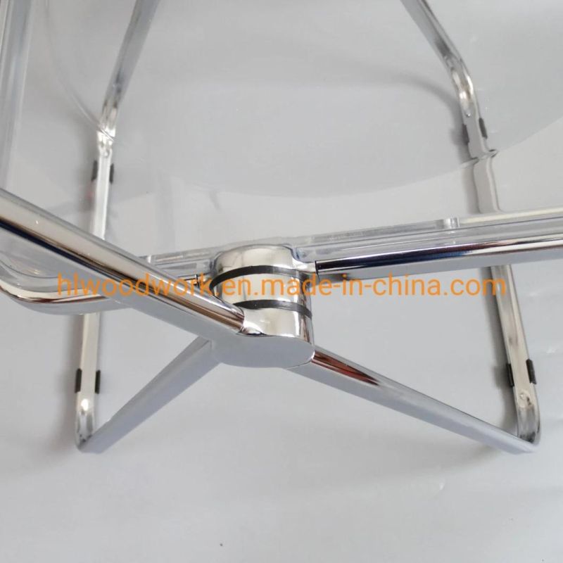 Modern Transparent Pink Folding Chair PC Plastic Study Chair Chrome Frame Office Bar Dining Leisure Banquet Wedding Meeting Chair Plastic Dining Chair