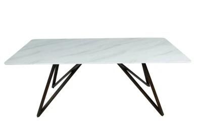 Wholesale Modern Simple Design Glass Marble Dining Table with Marble Paper Dining Tables Restaurant Home Furniture