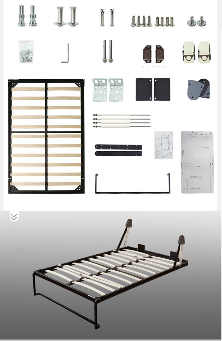 Modern Design Black Custom Color Folding Panel Bed Steel Frame Murphy Bed with Hardware Kit Spring Mechanism