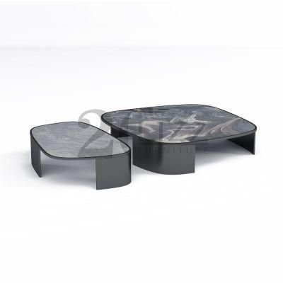 Nordic Style High Grade Grey Stainless Steel Home Furniture Modern Black Marble Top Coffee Table