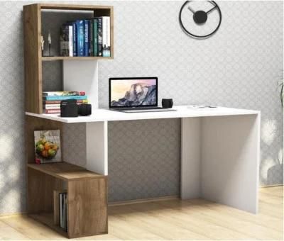 Side High Quality Cheap Modern Design Wooden Office Desk Computer Desk Study Desk White Walnut with Shelf