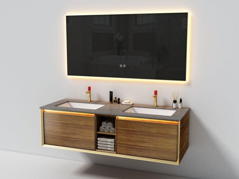 Modern and New Design Melamine Bathroom Cabinet with Irregular LED Mirror