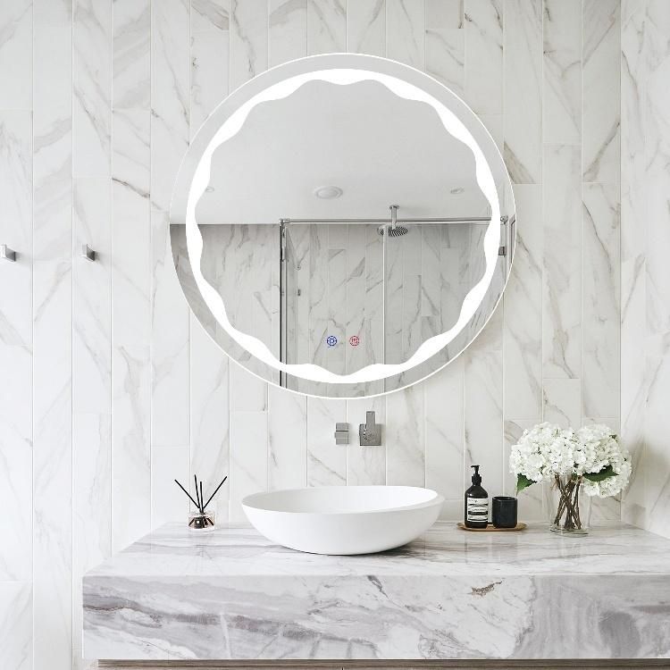 Round Illuminated LED Bathroom Beauty Wave Wall Mirrors Anti-Fog