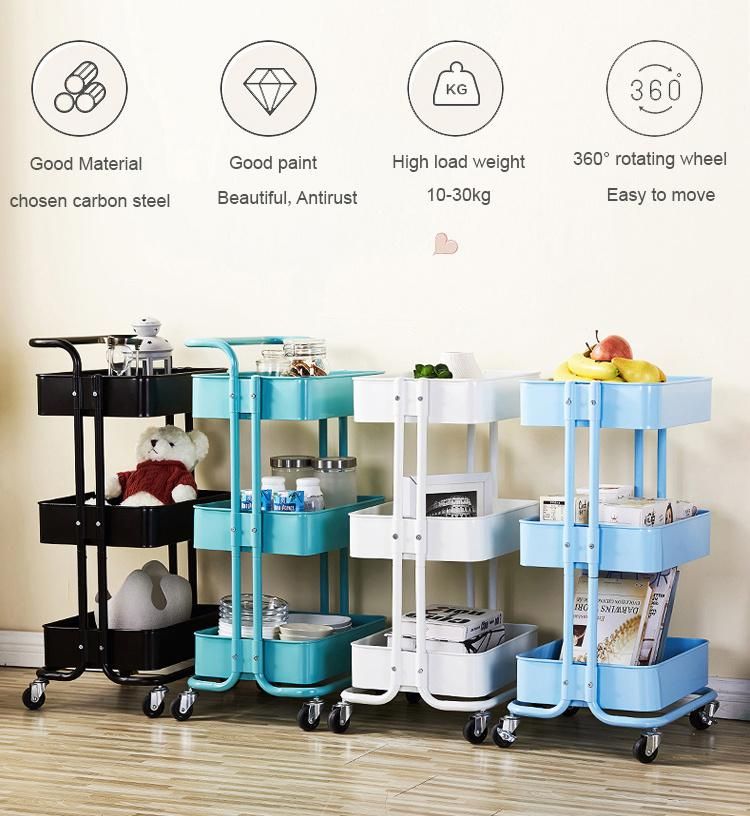 High Quality Multi-Tier Carbon Steel Kitchen Trolley on Wheel Vegetable Fruit Storage