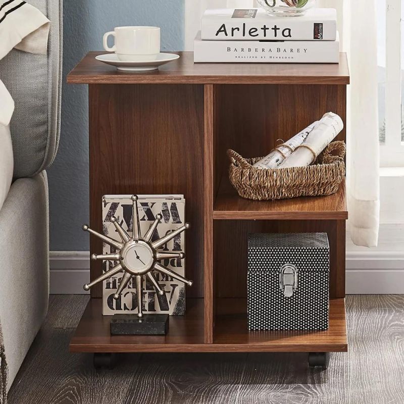 Modern Nightstand End Side Table Bedside Table with Rolling Wheels