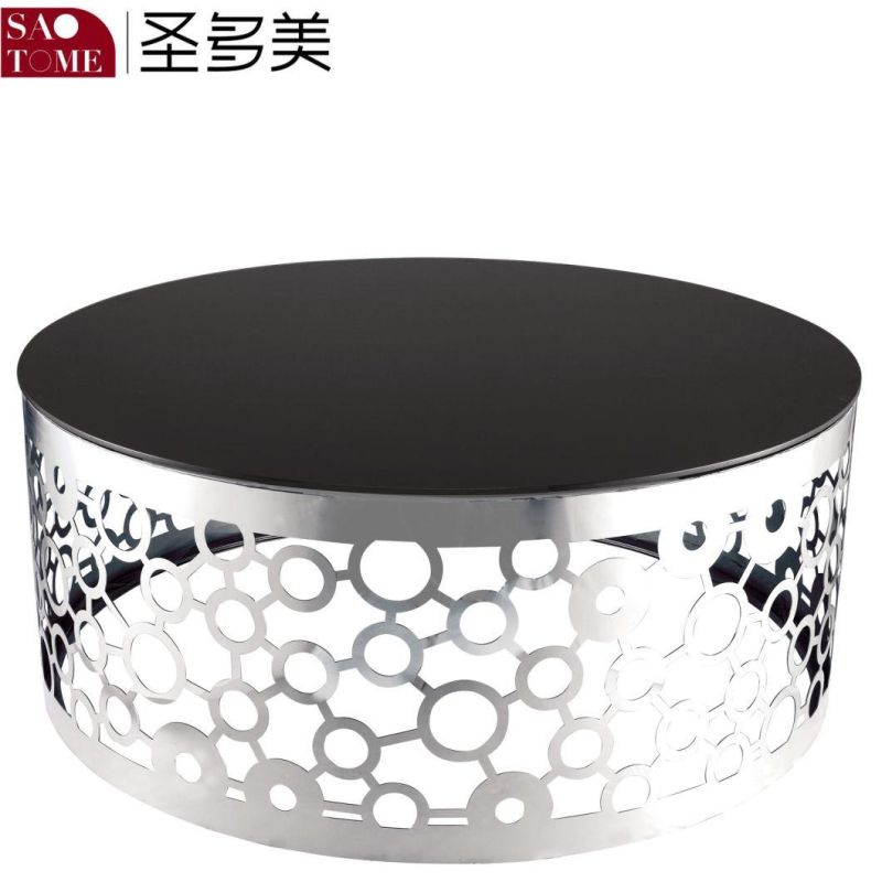 Home Furniture Stainless Steel Lace Round Glass Coffee Table