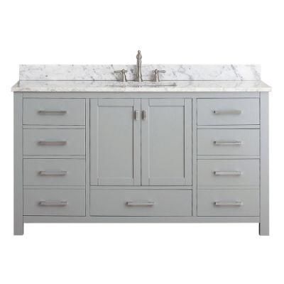 Hotel Modern Chilled Gray Cabinet Double Sink Solid Wood Bathroom Furniture Vanity