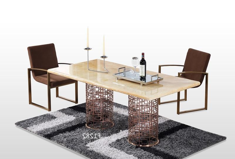 Custom Square Modern Luxury Marble Dining Table with Stainless Steel Frame