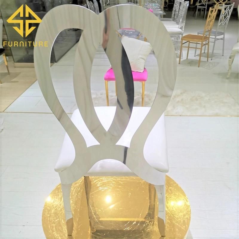 Chinafurniture Modern Design Stainless Steel Metal Legs White Sponge Seat High Round Back Dining Chair for Wedding Banquet