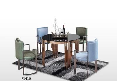 New Design 6 Seater Metal Legs Tempered Glass Top Dining Tables for Home Furniture