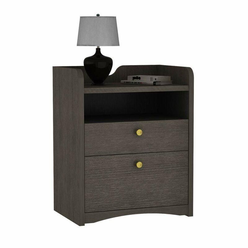 Living Room Furniture Gray Bedside Table Wooden 2 Drawer Nightstand End Table Bedroom Furniture with Metal Handle