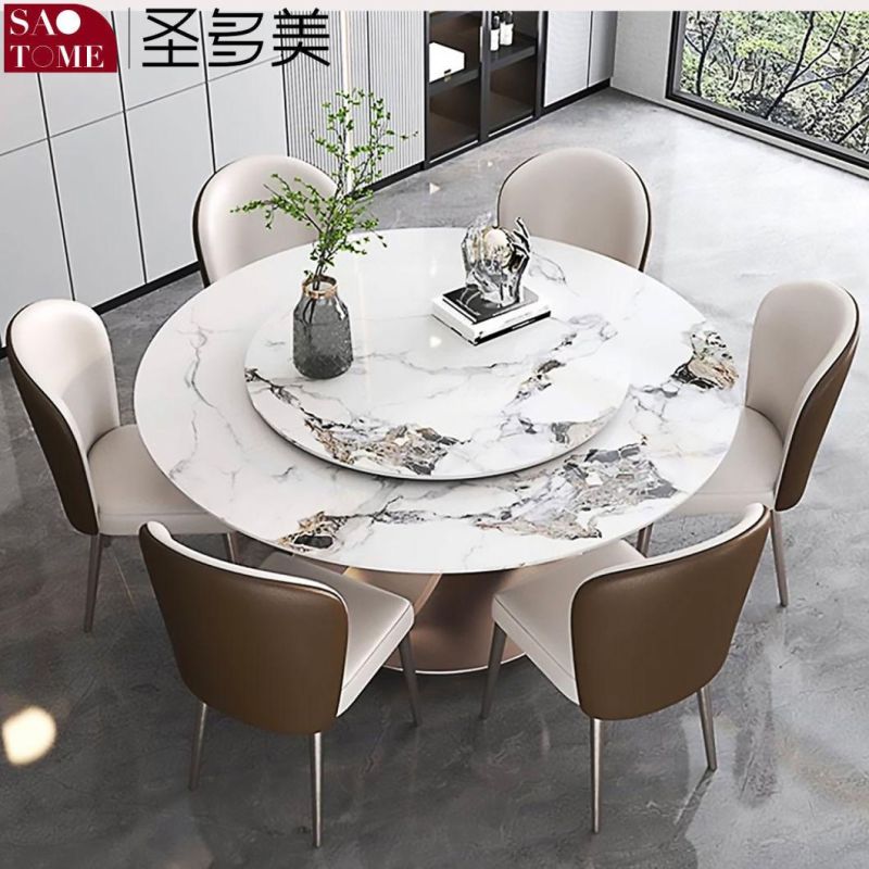 Modern Living Room Rock Board Furniture Stainless Steel Titanium Round Dining Table