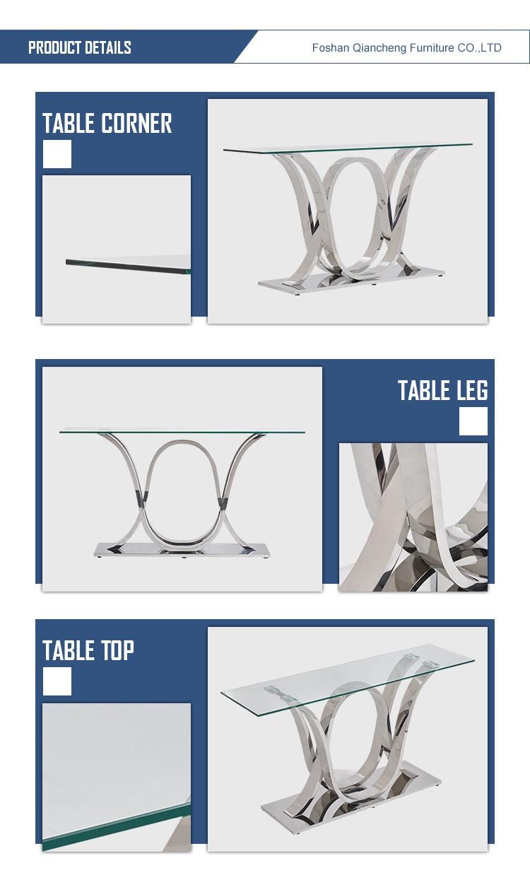 Modern Home Furniture Stainless Steel Base Glass Console Table