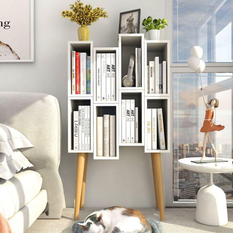 Cube Bookcase 2 Tier Modern Bookcase with Legs, Wood Bookshelves Leg Bookcase, Free Standing Open Book Shelves, Oak Display Bookcases for Bedroom, Living Room