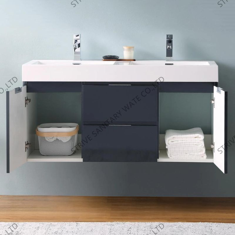 48" Wall Mounted Hot Selling Modern Double Sink Bathroom Vanity with Marble Countertop