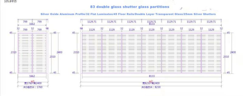 Modern High End Office High Wall Tempering Glass Partition with Shutter