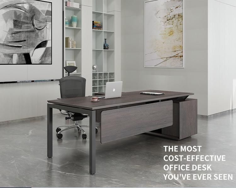 Modern Executive Wooden Laminate Desktop Metal Legs CEO Manager Luxury Office Desk with Cabinet