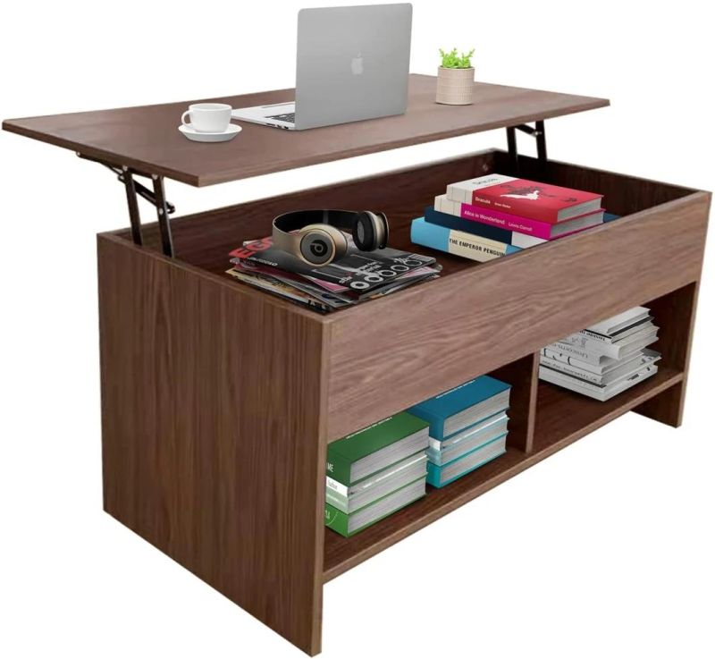 Modern Wood Lift Top Hidden Compartment and Storage Shelf Coffee Table for Living Room