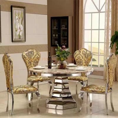 Classic Yellow Leather Velvet Flower Decoration Banquet Table Chair Set Gold Stainless Steel Wedding Dining Chair with High Big Shape Back