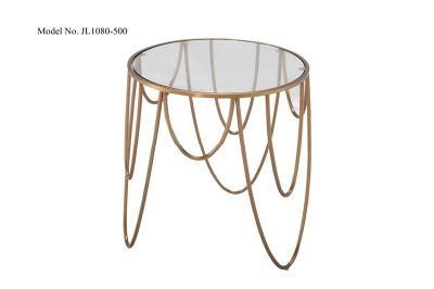 Round Tempered Glass Coffee Table with Gold Stainless Steel Frame