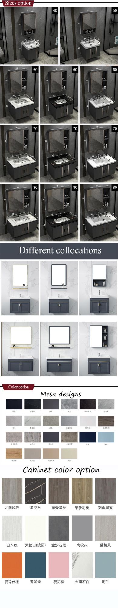 Modern Style Home Furniture Colorful Customized Cabinet 2 Drawers Bathroom Vanity