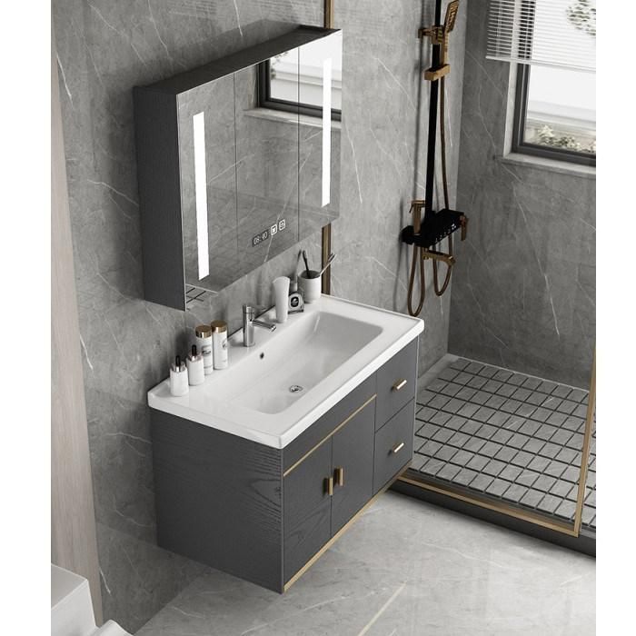 Bathroom Vanity Luxury with LED Light Storage Mirrored Cabinet, Artificial Stone Countertop