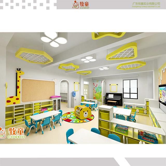 High Quality Colorful HDF Material Kids Tables Chiars and Cabinets for Early Education Center Use