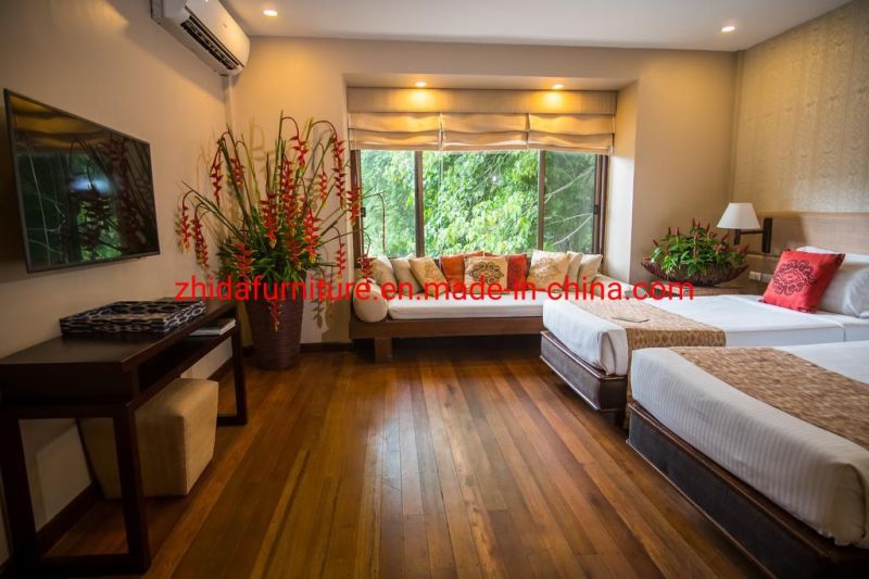 Zhida Custom Made Serviced Apartment Hotel Bedroom Furniture Queen Size Wooden Bed with Velvet Headboard Wall