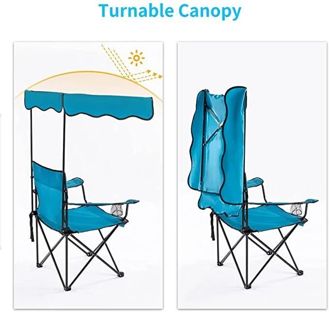 Outdoor Camping Chair, Beach Chair with Canopy Shade, Portable & Folding Camping Chair with Shade Canopy, Heavy Duty Canopy Chair with Durable Folding Seat