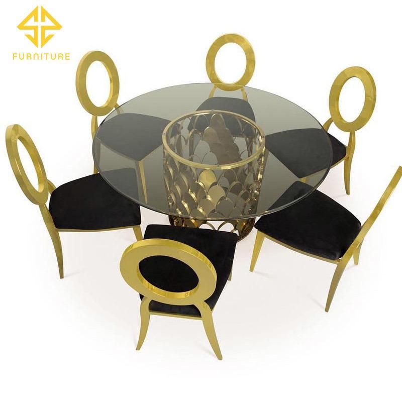 Hot Design Round Back Golden Shiny Stainless Steel Wedding Chairs for Dining