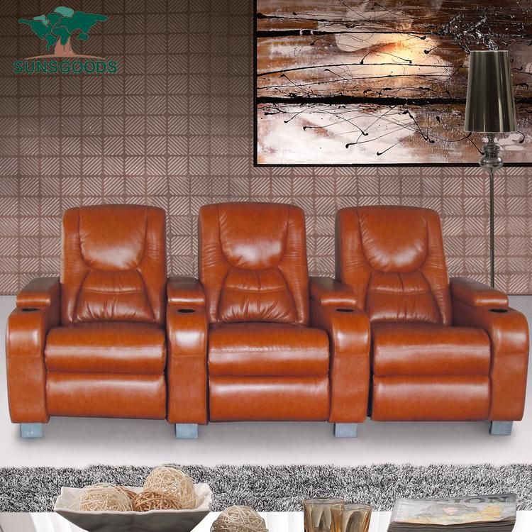 Custom Multifunction Cup Holder Cinema Seat Sofa Brown Leather Electric Recliner Home Furniture