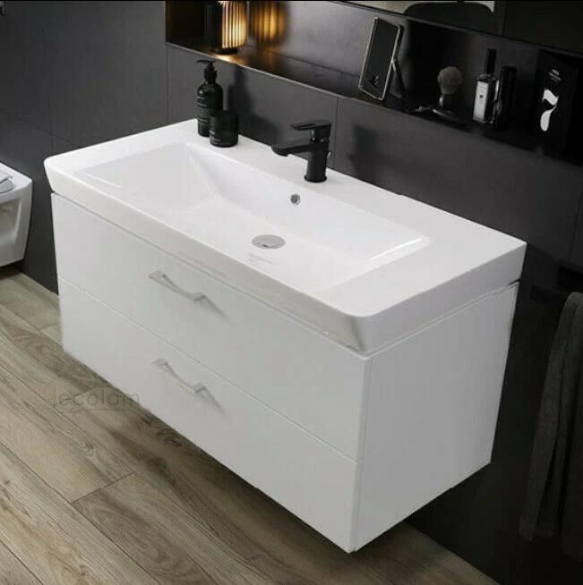 Bathroom Furniture Washbasin Ceramic 80 Cm Vanity Unit Drawer White Lm